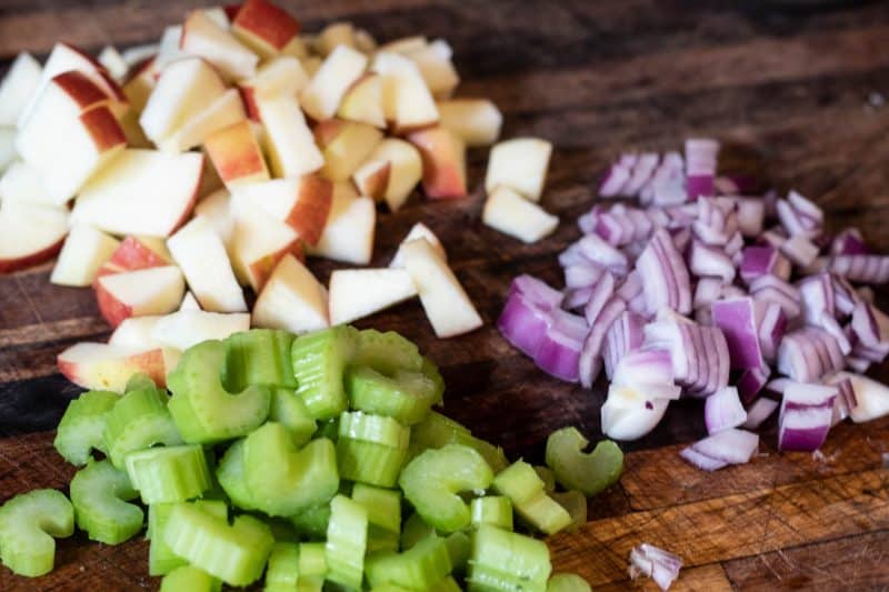 Diced apple, red onion, and celery.