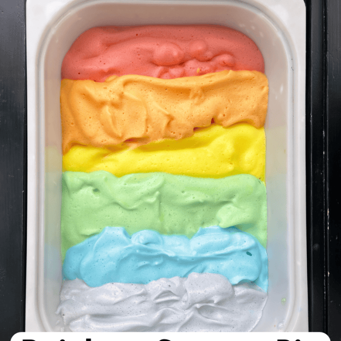 Rainbow Sensory Bin made from Aquafaba